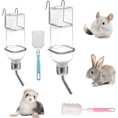 2 x Hanging Rabbit Water Dispenser, Automatic Rabbit Water Dispenser with Stand, 180 ml + 350 ml, Drinking Bowl for Rodents, Kittens, Dogs, Hamsters (1/5)