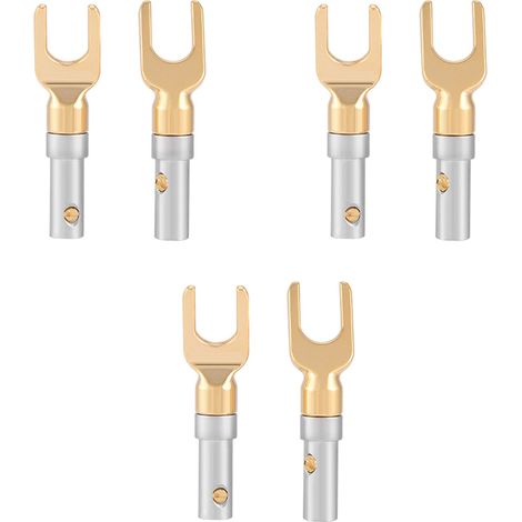 Lot de 6 connecteurs de haut-parleur plaqués or 4 mm, de type banane, fourche en U ou cosse en Y, à visser, sans soudure. (1/5)