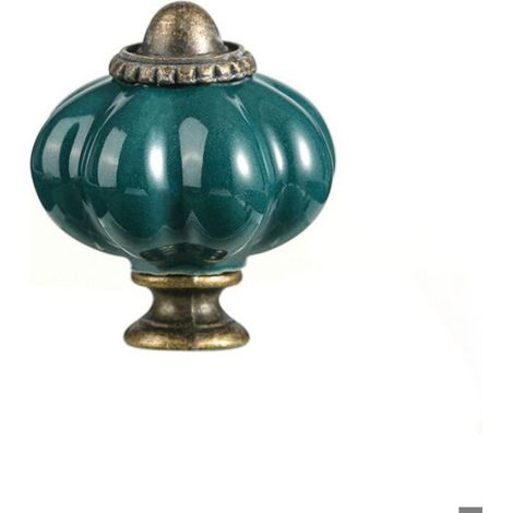 Bouton De Porte - Céramique - Forme Citrouille - Bleu Sarcelle - Diamètre 33 mm - Hauteur 38 mm - Vis M4x25 mm - Lot De 12 (1/5)