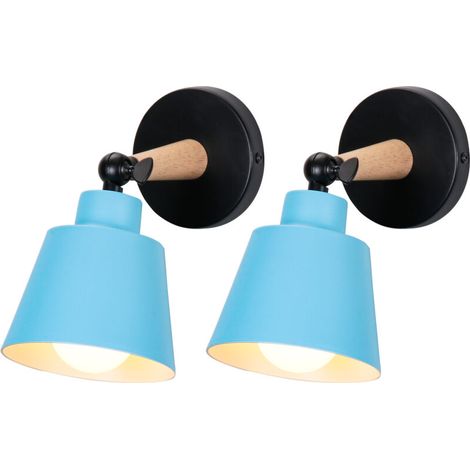 2PCS Applique Murale Moderne En Bois Lampe Murale Rétro Applique Murale Minimaliste Pour Chambre À Coucher, Couloir E27 Bleu (1/5)