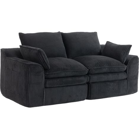 ELVMI Sofá Recto 2 Plazas con Bolsillos laterales y Cojines, Estructura de Muelles, en Corduroy, Negro (1/5)