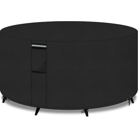 Round Garden Table Cover with Vents, 600D Oxford Fabric, Waterproof, Windproof, Anti-UV, 102x71cm, Black