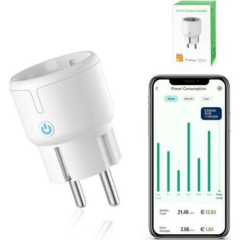 Prise intelligente WLAN, prise wifi avec minuterie, mini - prise, télécommande d'application, mesure de courant, compatible Alexa/Google home, seulement 2,4 GHz, 10A (1/5)