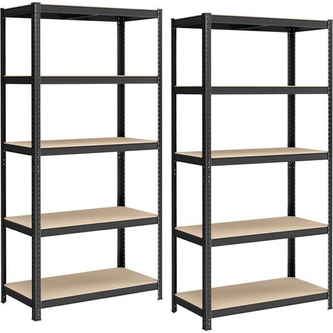 Lot de 2, Étagère de Rangement à 5 Niveaux, 50 x 100 x 200 cm, Capacité 600 kg, Planches Réglables, Style Industriel, pour Cuisine, Salon, Noir GLR050B02 (1/5)