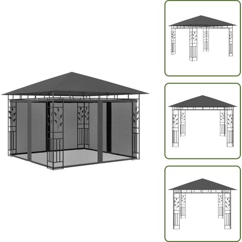 Belvédère avec moustiquaire 3x3x2,73 m Anthracite 180 g/m² - Abri Jardin - Auvent Pliable - Gazebo - Parasol - Protection Solaire (1/5)