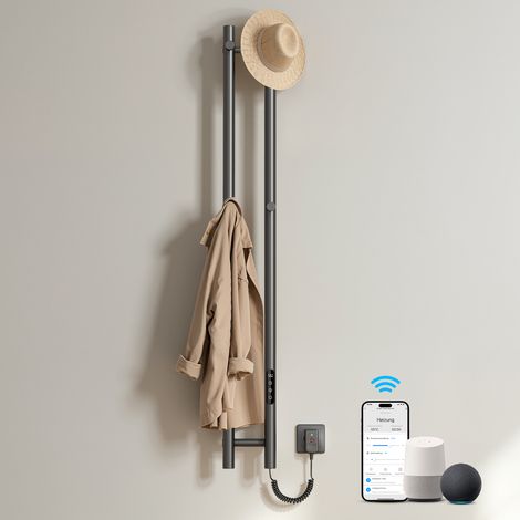 Heilmetz Sèche-serviettes électrique connecté WiFi Vertikale Design, 145W, Noir, 6 modes de chauffage, IP45 (1/5)