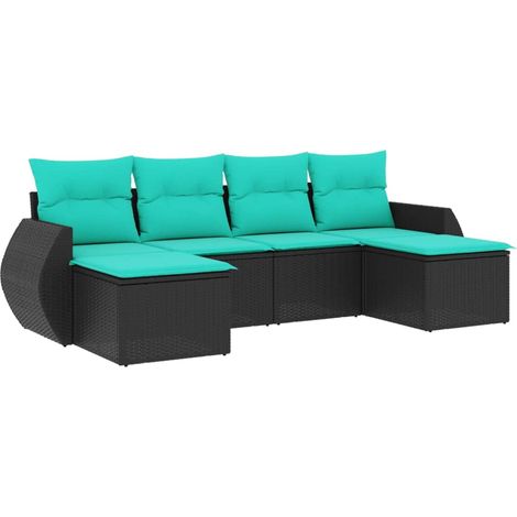 vidaXL 6 Piece Garden Sofa Set with Cushions Black Poly Rattan (US only) (1/5)