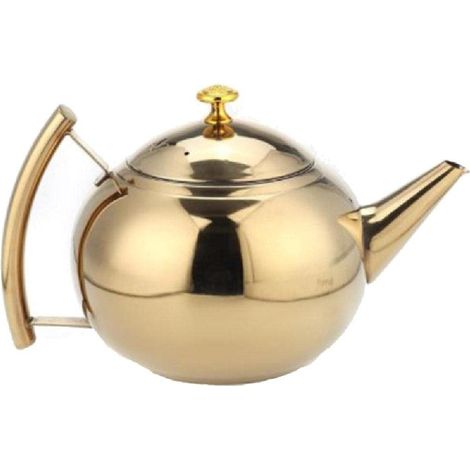 GROOFOO Bouilloire Théière en Inox - 2L - Épaissie en Acier Inoxydable - Avec Tamis et Flacon - Infuseur Amovible - Idéale pour Infusion de Fruits, Herbes et Divers Thés (Or)
