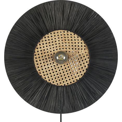 Lampe Applique Murale avec Abat-Jour Forme Soleil en Papier Noir Yaapi