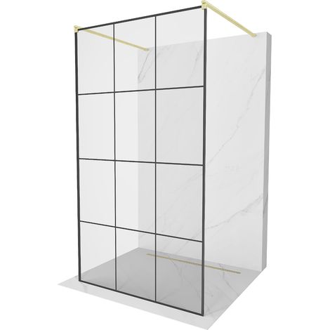 Mexen Kioto freistehende Duschwand 110 x 200 cm, schwarzes Muster 8 mm, gebürstetes Gold - 800-110-0