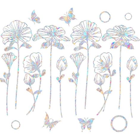 10 autocollants de fenêtre à motifs floraux : autocollants anti-collision pour protéger les oiseaux, autocollants arc-en-ciel en vinyle réutilisables. (1/5)