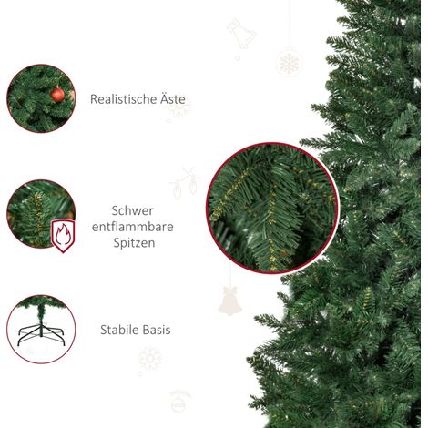 Sapin de Noël artificiel 180 cm, pin réaliste avec 724 branches, pied en métal, idéal pour intérieur, arbre décoratif vert (1/5)