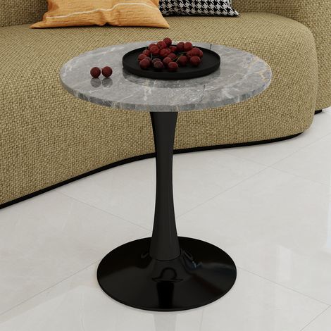 Table basse ronde en marbre veiné gris foncé, 70 cm, moderne vintage, table à manger pour 2-4 personnes, pied central noir, finition élégante, idéale salon et bureau. (1/5)
