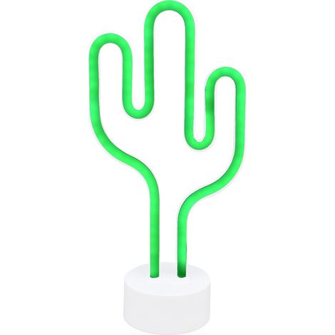 Lampe néon cactus avec socle, veilleuse à piles, lumière verte, idéale pour le salon, la chambre ou les fêtes. (1/5)
