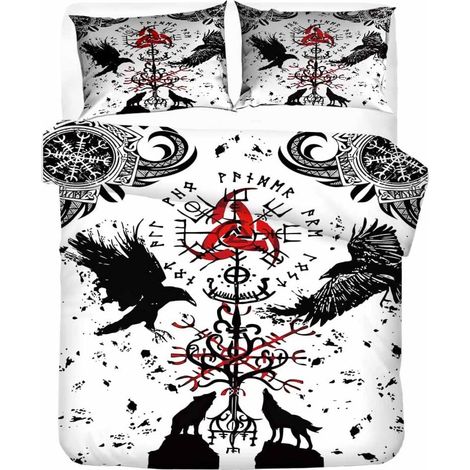 Parure de lit viking 3D - 135 x 200 cm - 2 pièces - Avec fermeture éclair - Douce et agréable - En microfibre - Avec housse de couette de 80 x 80 cm (1/5)