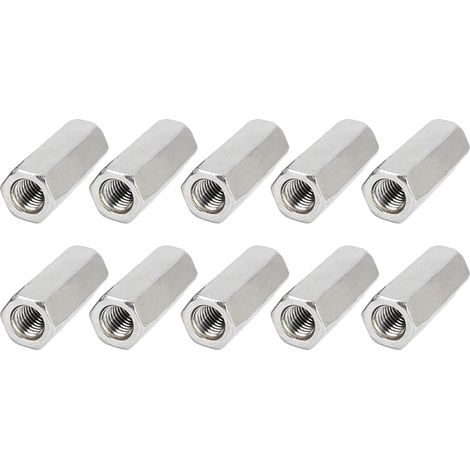 10pcs M5 Écrous de Couplage Long Tige Écrou Hex Coupleur Écrou Filetage Femelle Droit Droite Hex Tige Fileté Bar Stud Studding Acier inoxydable M5 x 15mm (1/5)