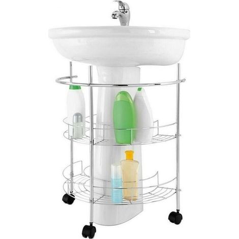 Scaffale sotto lavabo in acciaio 2 ripiani con ruote salvaspazio bagno Art.59965