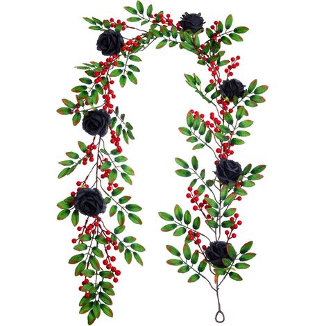 Guirlande De Noël - Couronne En Rotin Avec Baies Rouges - Pour Porte D'Entrée Jardin Intérieur - 195 Cm - 1 Pièce