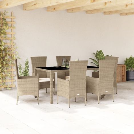 Tavolo da giardino - Set da Pranzo da Giardino 7 pz con Cuscini Beige in Polyrattan (1/5)