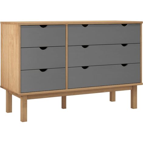 Drawer Cabinet OTTA Brown&Grey 111x43x73.5cm Solid Wood Pine vidaXL (1/5)