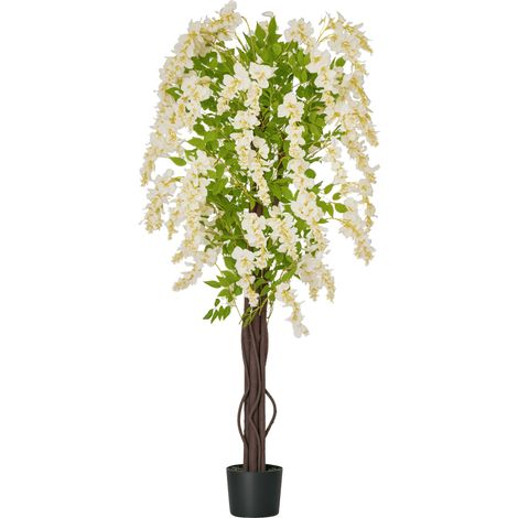Artificial Realistic White Wisteria Tree Faux Decorative Plant in Nursery Pot for Indoor Décor, 160cm (1/5)