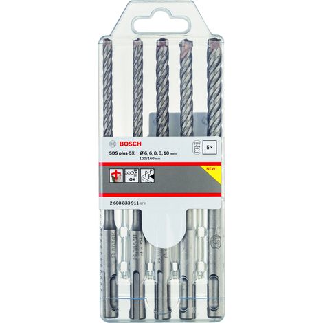 Bosch – Foret béton SDS plus 5 pièces 6/8/10 mm – Carbure de tungstène – Pour perçage précis dans béton armé – 2608833911