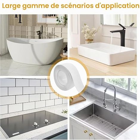 White Silicone Bathroom Seal Anti Mould Self Adhesive Waterproof Kitchen Bathroom Seal 5m x 36mm Flexible PVC Profile White