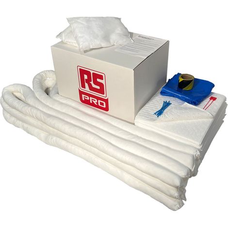 Kit de déversement contient 1 ruban de danger, 2 coussins, 4 sacs et attaches, 6 chaussettes de 3 m, 60 tampons 120 L ( Prix pour 1 )