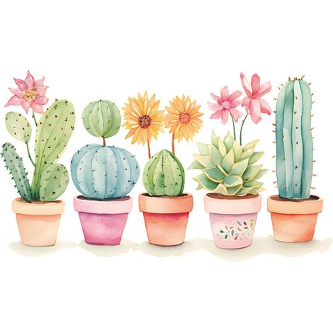 Stickers muraux en pot Stickers muraux plantes vertes Stickers muraux plantes Stickers muraux cactus (vert) (1/5)