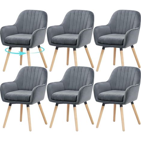 Esszimmerstühle 6er Set, 360° drehbar, Samt Grau, bis 150 kg belastbar (1/5)