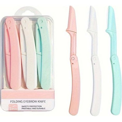 Irovami Rasoirs sourcils inox – lot 3, pliables, précision, boîte voyage, femme (1/5)