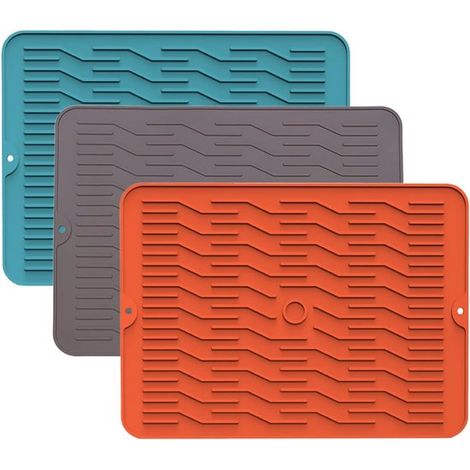 Alfombrilla de silicona antideslizante e impermeable para escurrir platos, 3 piezas, 38,1 x 28 cm. (1/5)