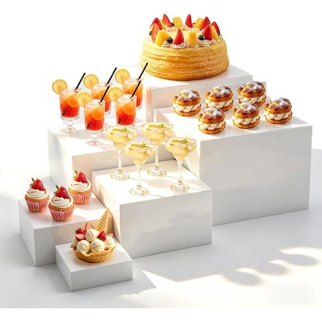 Presentoir Aperitif Buffet, Lot de 6(7.6/10.1/12.7/15.2/17.7/20.3cm) Presentoir a Gateau, Présentoirs à Dessert en Acrylique Blanc, Support Buffet Mariage pour Dessert/Figurines/Aliments (1/5)