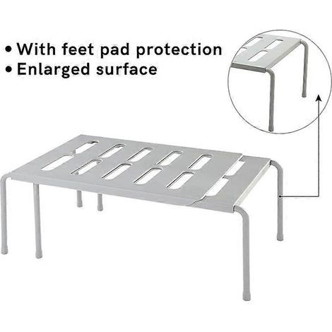 Étagère de comptoir de cuisine extensible avec étagères extensibles, porte-épices multifonctionnel, en plastique blanc. (1/5)