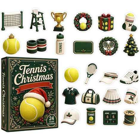 Calendrier de l'Avent tennis 2026, balles de tennis décoratives en acrylique 2D (1/5)