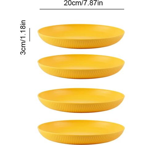 (Jaune, 4 pièces) Assiettes légères et incassables en paille de blé, compatibles lave-vaisselle et micro-ondes. (1/5)