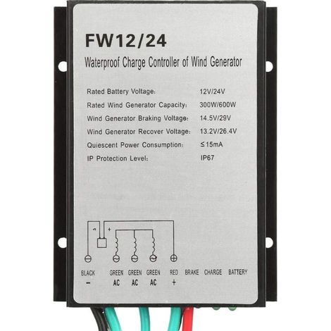 YMYNY Wind Turbine Generator, Wind Turbine Charge Controller, Wind Turbine Generator, Automatic Charge Controller, FW12/24, 12/24V, 300W/600W, Waterproof, IP67 (1/4)