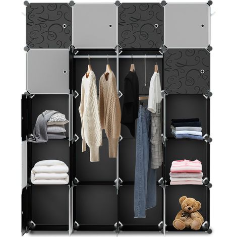 Wolketon Armadio da camera da letto fai da te 12/16/20 cubi Plug-in Sistema di scaffalatura con porta Unità di stoccaggio (20 cubi, 175x140x35cm)