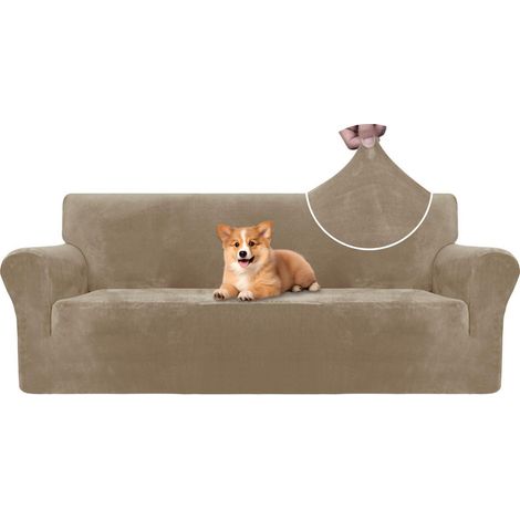 Samt Sofa Überzug 3 Sitzer, elastisch, rutschfest, haustierfreundlich, Kamel (1/5)