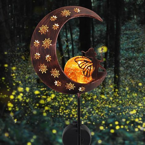 Solarlampe Garten Außen, Gartendeko Außen, Große Solarleuchte 100cm Metall Mond, Glaskugel Gartenleuchte Wasserfeste Wegeleuchte mit Fee (1/4)