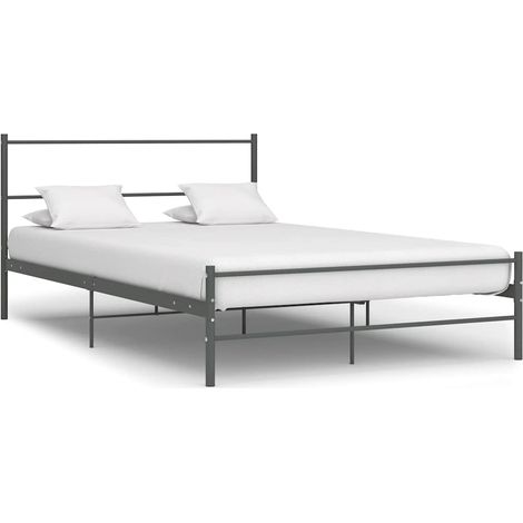 Bed Frame with Headboard without Mattress Grey 160x200 cm Metal vidaXL (1/5)