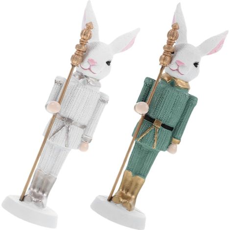 2pièces Statues De Lapin Résine pour Pâques Décorations De Table Réalistes Ornements De Fête pour Intérieur (1/5)