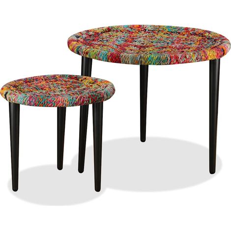 244213 vidaXL Coffee Table Set 2 Pieces Chindi Weave Details Multicolour (1/5)