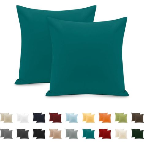 4545cm 2 PCS, Taie d'oreiller Rectangulaire Puro Coton Jersey 120GSM - Housse de Coussin Résistant et Hypoallergénique Turquoise