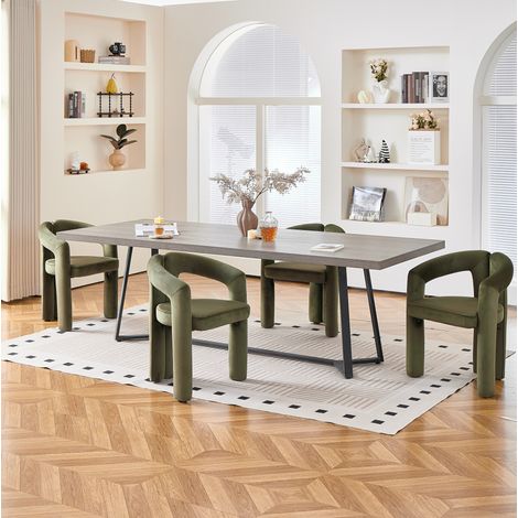 Lot de 4 chaises de salle à manger avec accoudoirs ergonomiques en velours vert, structure stable, charge 150 kg, pour intérieur (1/5)