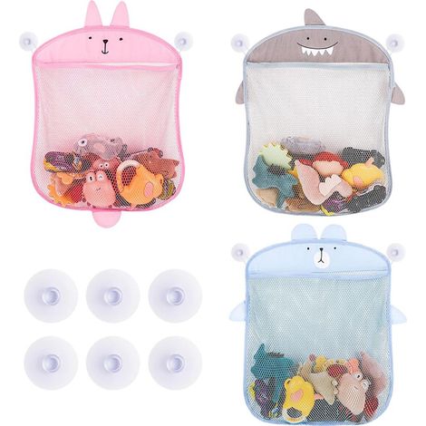 Filet à jouets de bain 3 pièces, rangement pour jouets de bain, organisateur de jouets de bain, avec ventouse, rangement pour chambre d'enfant (1/5)