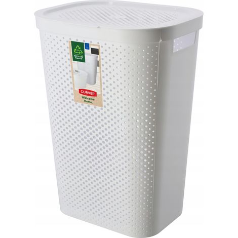 Panier à linge 60 L blanc – Couvercle hermétique anti-odeurs – Poignées arrondies confortables – Design moderne en plastique durable – Qfplus (1/5)