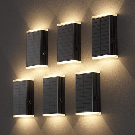 Lot de 6 Appliques Murales Solaires Extérieures "Haut et Bas" - Éclairage Façade Crépusculaire, Batterie 2000mAh, Étanche IPX5