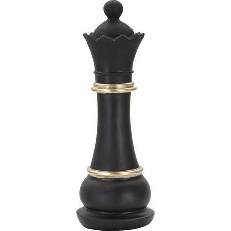 Scultura Regina degli scacchi in resina nera e oro