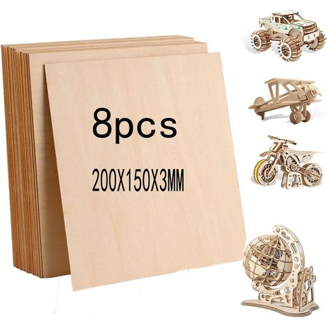 8 Pièces A5 Balsa Plaque de Contreplaqué 3mm - Feuille de Bois 200x150mm - Panneau Planche en Bois pour Bricolage, Découpe Laser, Pyrogravure, Gravure, Maquette (A5-20 x 15 cm) (1/5)